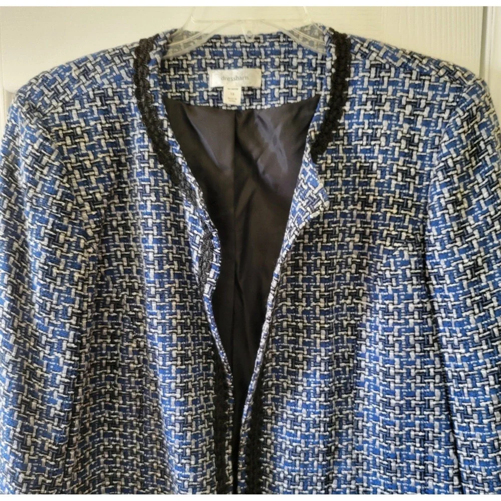 Dressbarn Tweed‎ Blazer Size 18 Blue Black Gray Open Front Pockets Lined